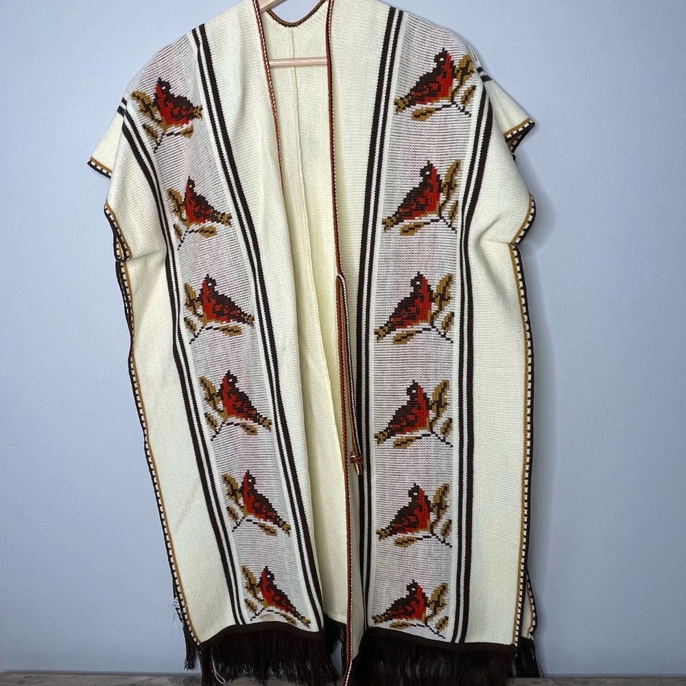 Vintage Birds Cardinal Indian Hippie Boho sweater vest fringe one size fits most